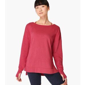 Sweaty Betty Red Wide Neck Organic Cotton Long Lined After Class Sweatshirt - S